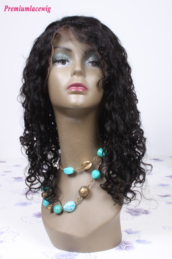 18inch natural color Brazilian hair waterwave lace front wig