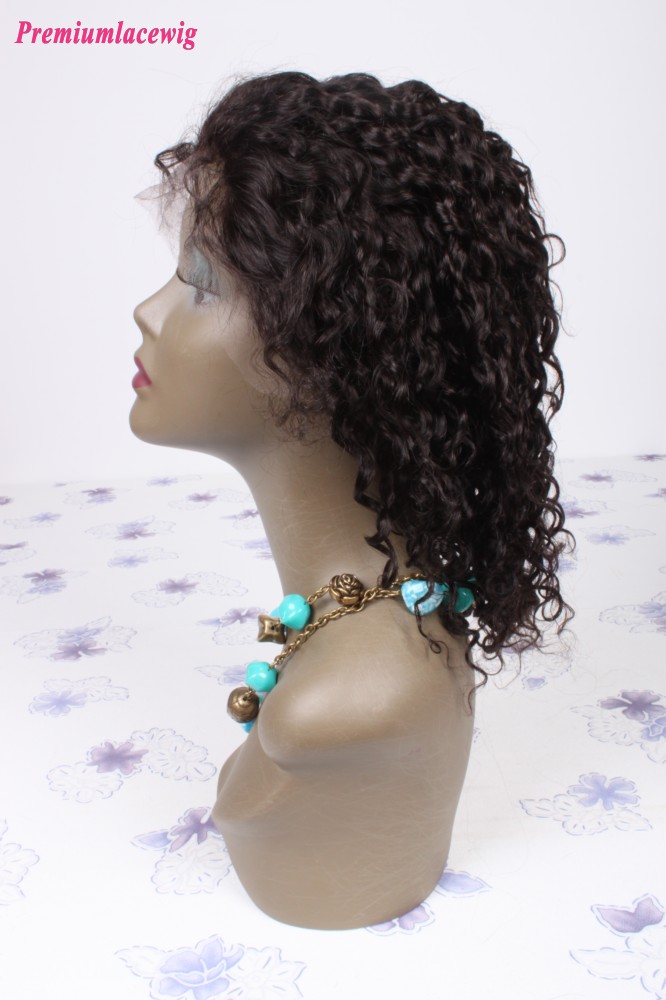 12inch natural color Brazilian hair curly lace front wig