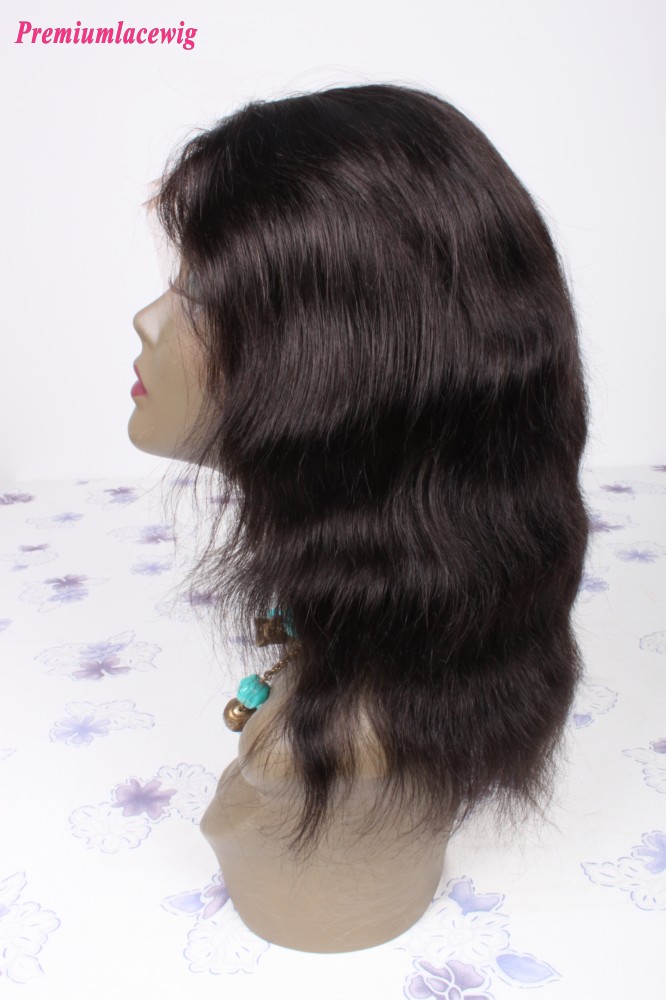 Color 1B Natural Wave Brazilian Virgin Hair Full Lace Wig 10inch 