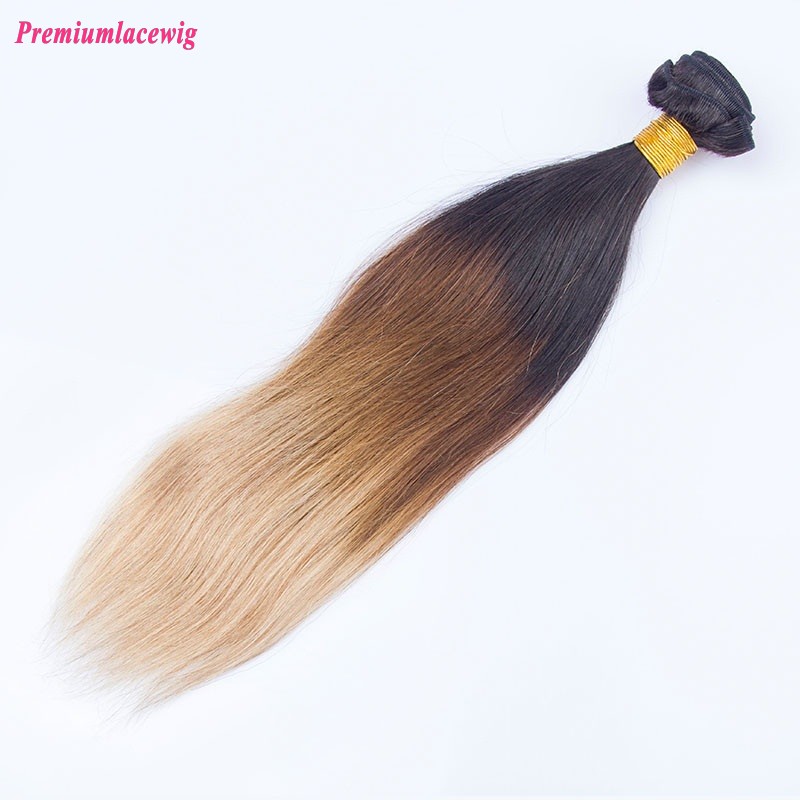 16 inch Omber Three Tone Hair 1B/4/27 Straight Peruvian Hair Human Hair Bundles