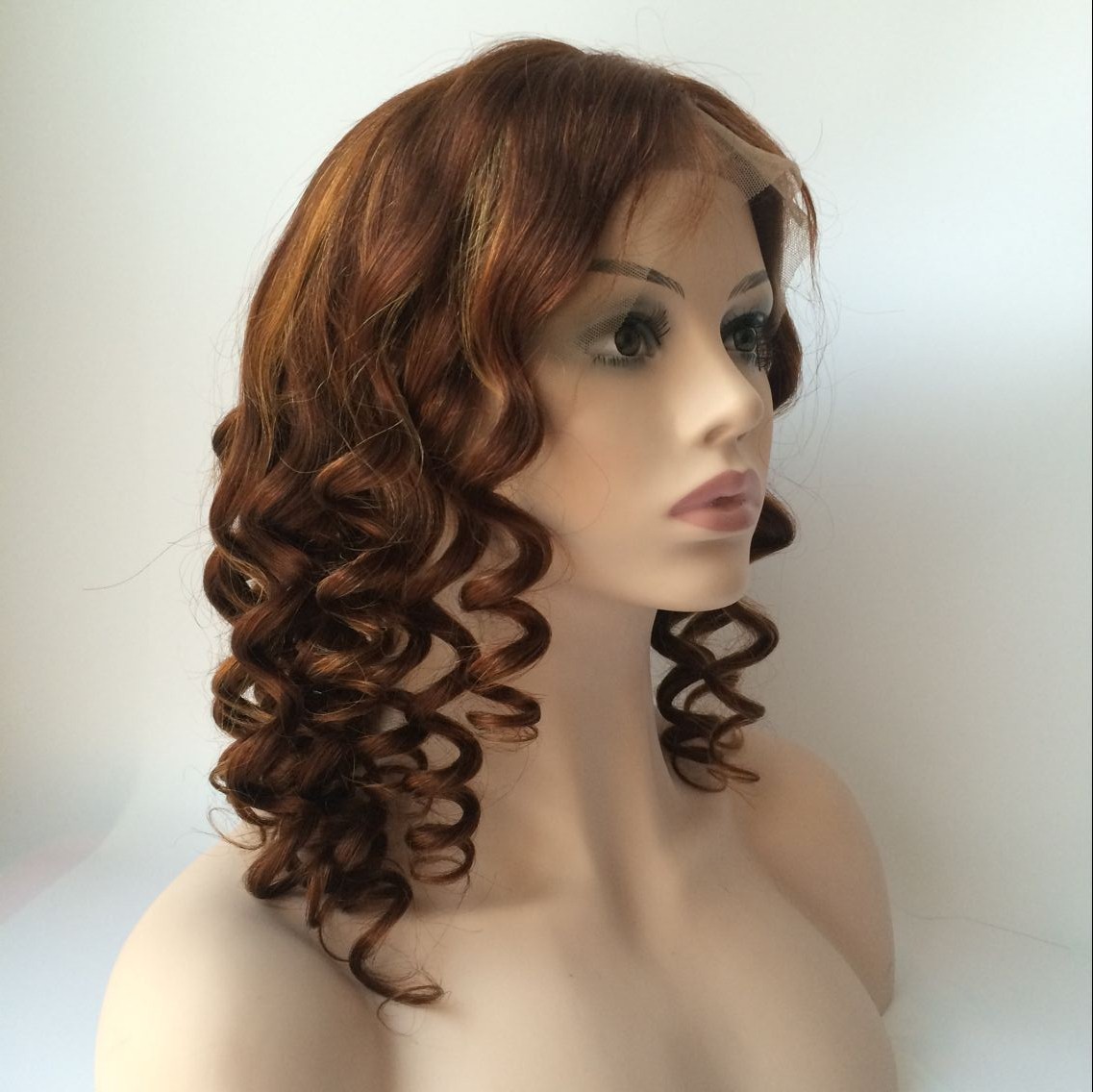 16inch color4 highlight#27 Malaysian hair Curly lace front wig