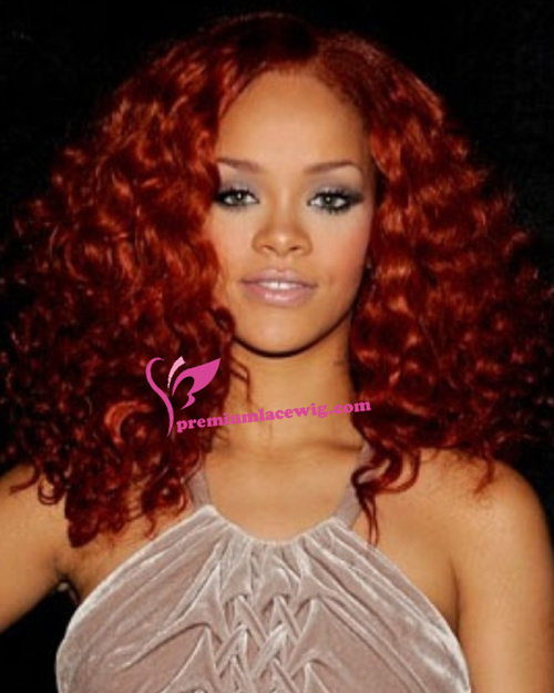 16inch red curly brazilian human hair lace wig PWL048