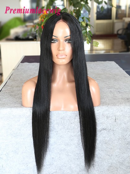 24inch color 1 Jet Black Mongolian human hair straight lace front wig