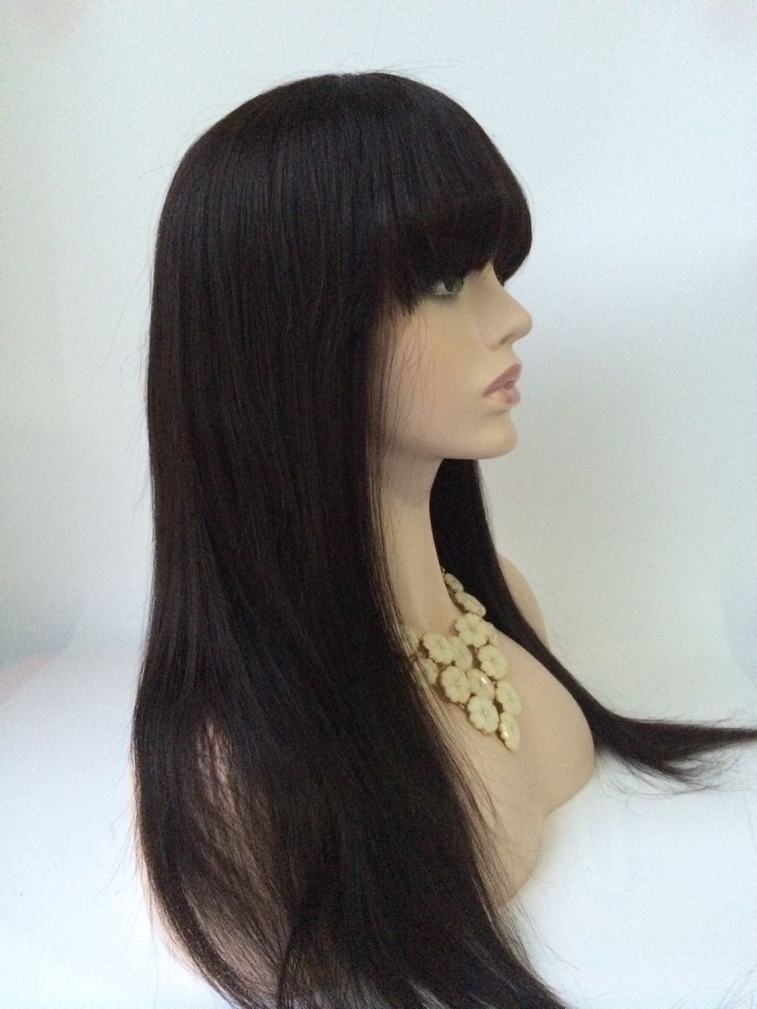 22inch natural color Malaysian hair lace front wig with bang