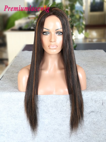 Indian straight hair lace front wig 24inch color 1B highlite 30