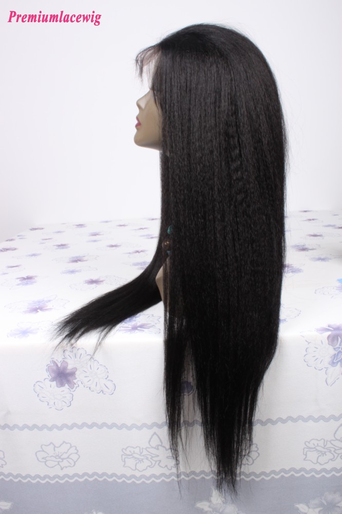 Brazilian Virgin Hair Kinky Straight Full Lace Human Hair Wigs Color 1 24inch