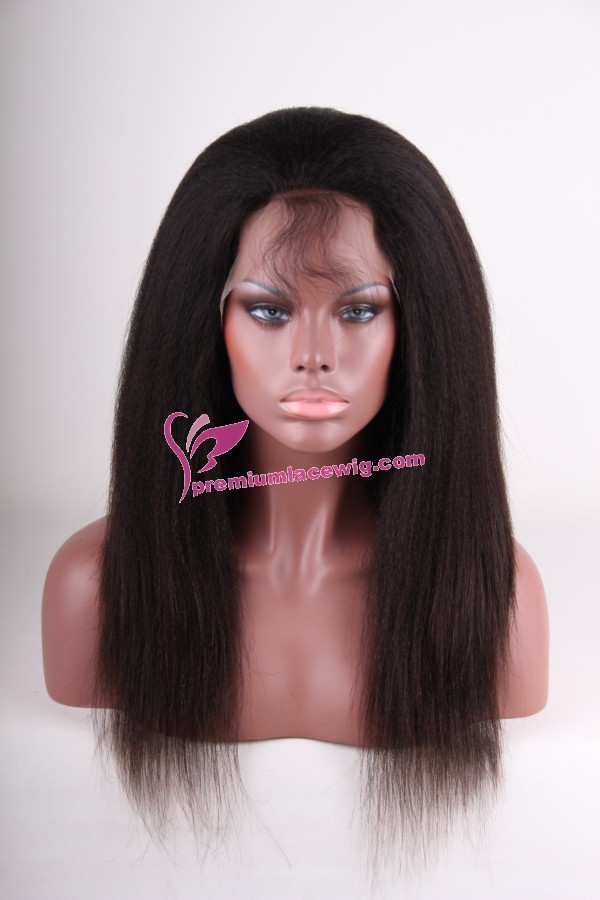 18 inch Kinky straight full lace wigs brazilian hair in 150% density