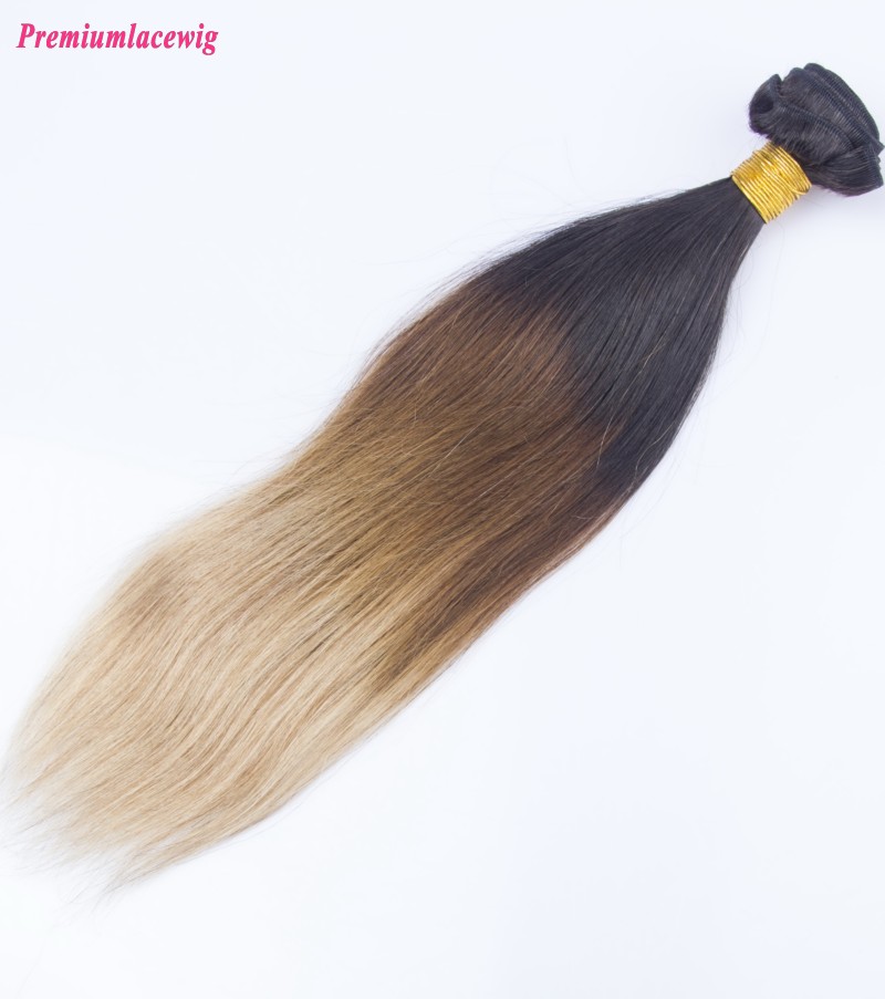 Ombre Three Tone Hair 1B/4/27 Straight Brazilian Human Hair Bundles 16inch