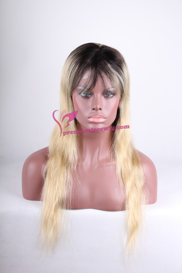 virgin blond root color hair lace wig PWC052