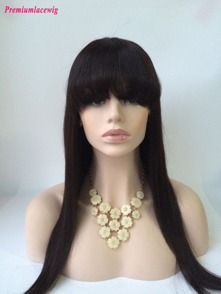 20inch Natural Color Straight Malaysian Virgin Hair Full Lace Wig with Bang