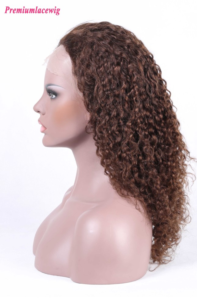 Kinky Curly Silk Base Lace Front Wig Peruvian Hair Color 4 16inch