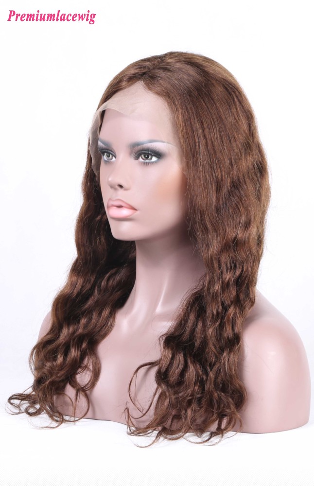 Malaysian Silk Top Lace Front Wig Loose Deep Wave Hair Color 4 16inch