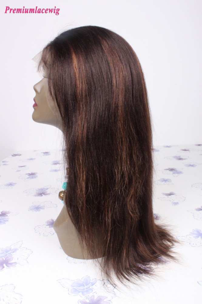 Straight Brazilian Virgin Hair Color 2 Highlight 30 Full Lace Human Hair Wigs 14inch