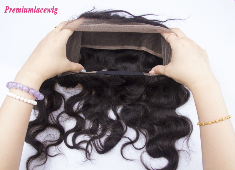 Body Wave 360 Degree Lace Frontal with elastic band Brazilian Hair 16inch
