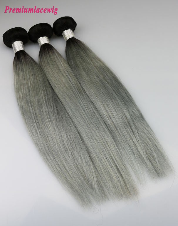 Straight Hair Bundles 1pc Peruvian Hair Color 1B-Grey 16inch