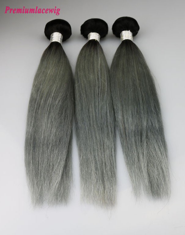 1pc Brazilian Hair Straight Hair Bundles Color 1B-Grey 16inch