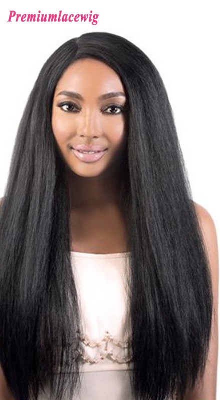 Italian Yaki Straight Human Hair lace Front Wig 24inch 150% Density