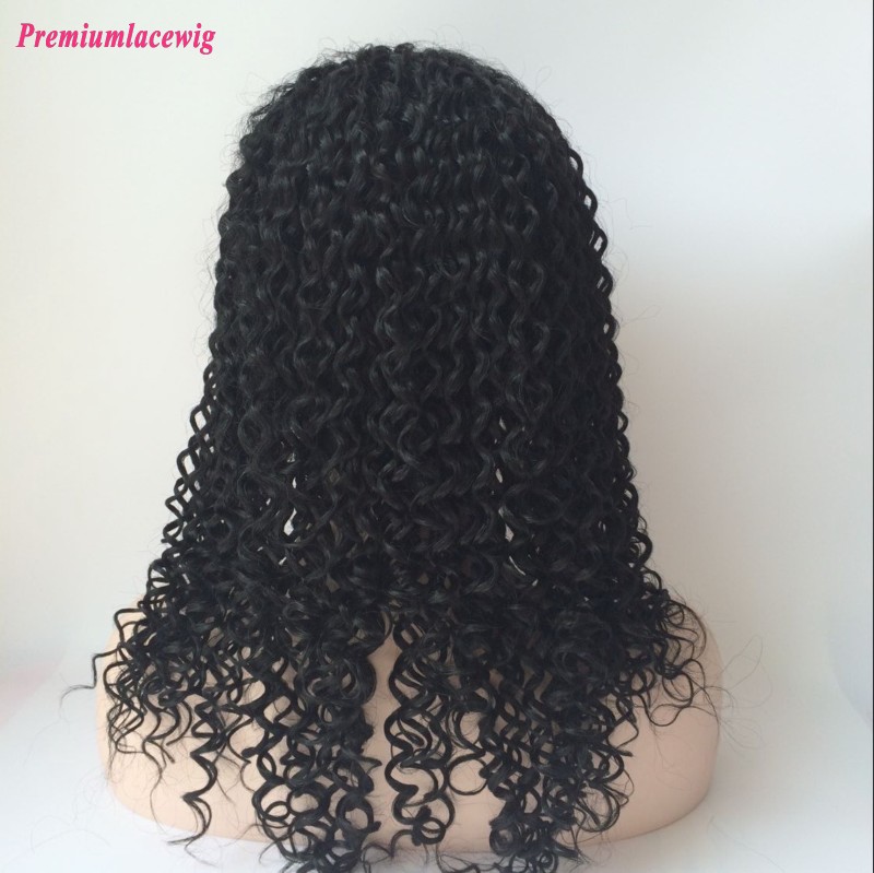 Premiun Lace Front Wig Mongolian Curly Human Hair Natural Color 16inch 