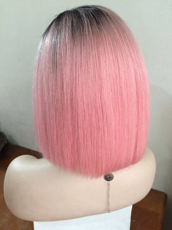 Brazilian Premium Lace Front Wig pink color wigs bob style 12inch