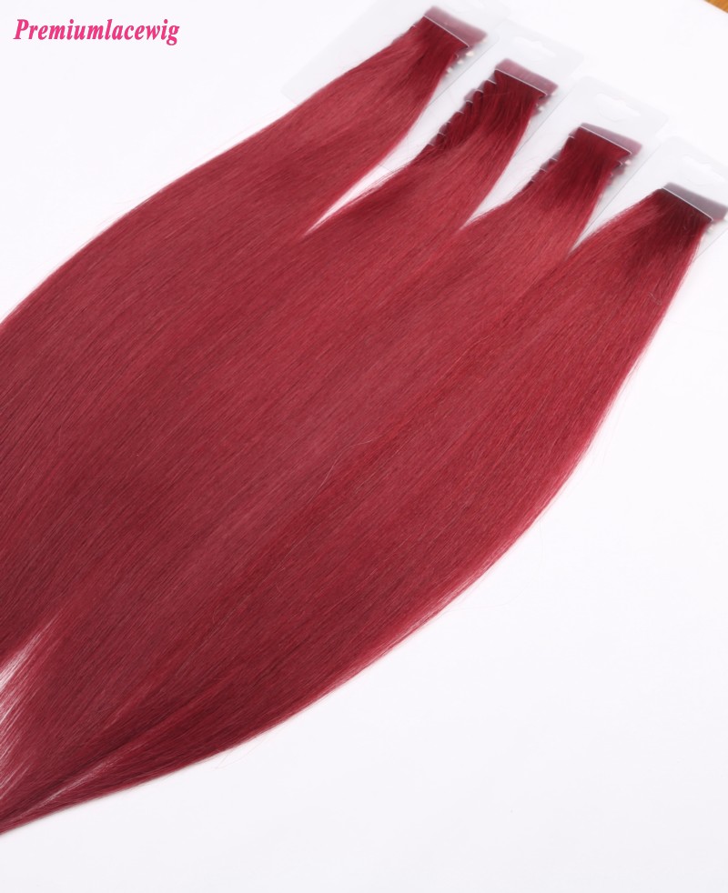 16inch Red Color Straight Malaysian Double Tape in Human Hair Extensions