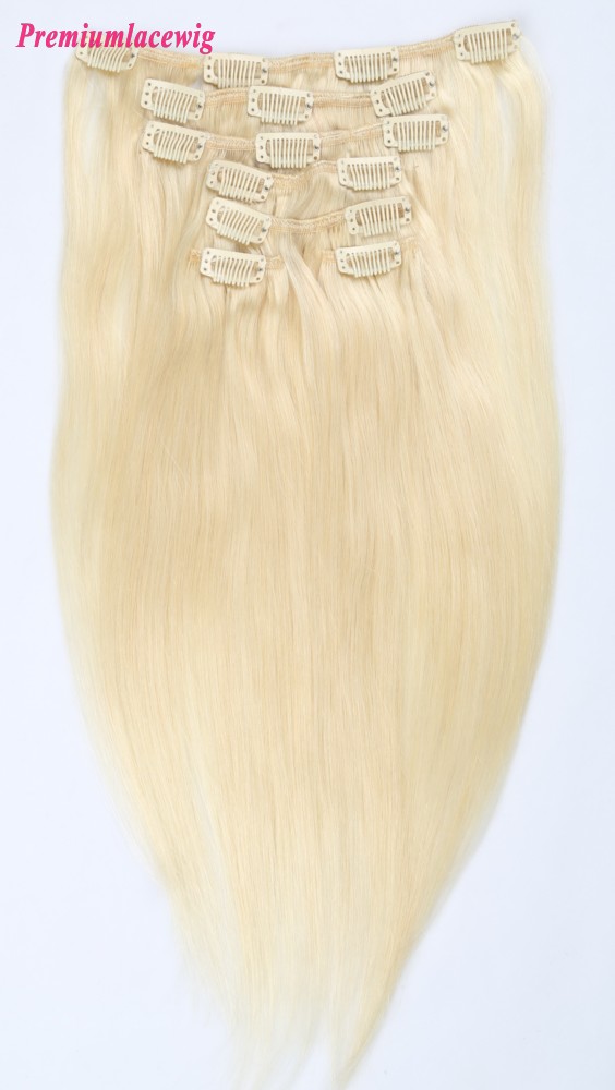 18inch #613 Blonde Straight Brazilian Clip in Human Hair Extensions