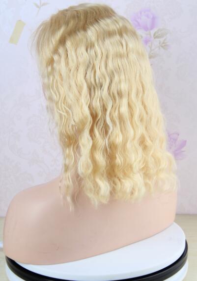 14 inch Blonde Lace Front Wig Brazilian Deep Wave Human Hair 613 Color Bob