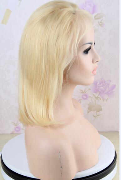 14 inch Bob Blonde Full Lace Wig Brazilian Straight Human Hair 613 Color