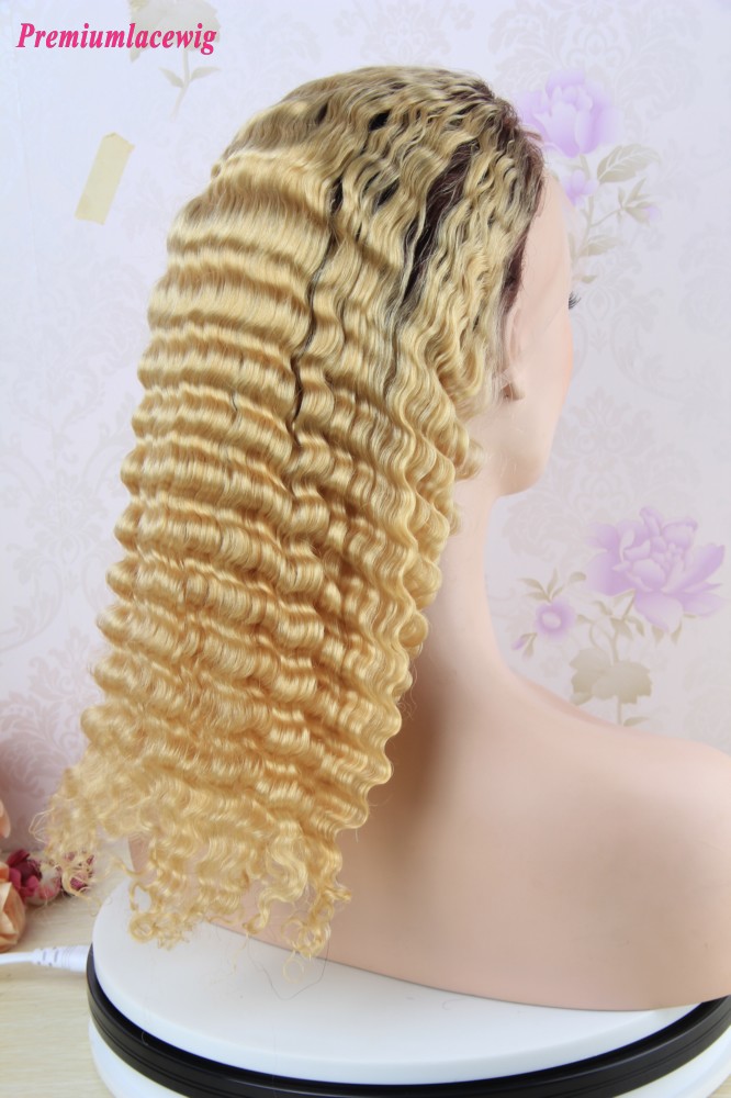 14 inch Deep Wave Full Lace Wig Brazilian Hair Color T4-613