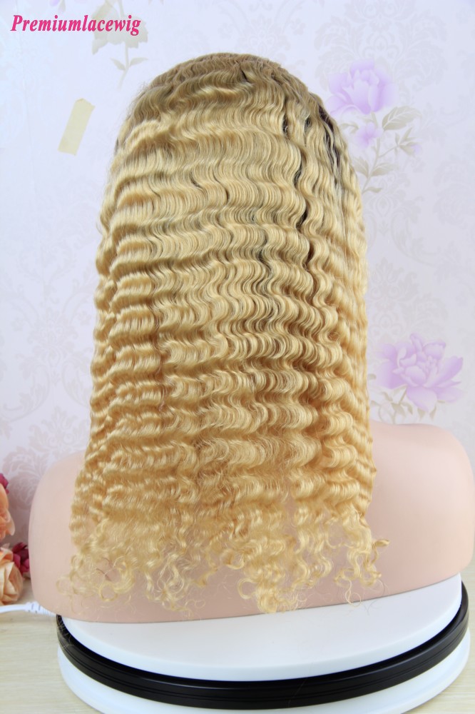 14 inch Deep Wave Full Lace Wig Brazilian Hair Color T4-613