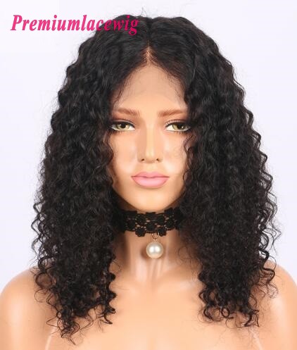 14 inch Indian Full Lace Wig Deep Curly Human Hair Wigs in 150% Density