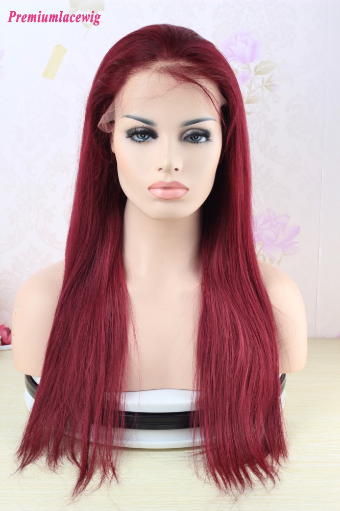 99J Human Hair Full Lace Wig Malaysian Burgundy Straight Virgin Hair 20inch