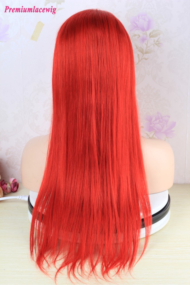 20 inch Red Color Brazilian Straight Human Hair 360 Lace Frontal Wig