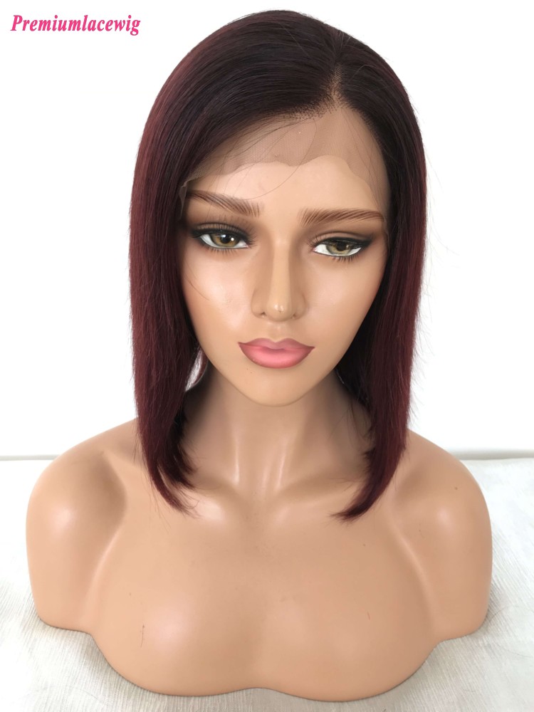 Ombre Burgundy Color 99J Bob Style 14inch Brazilian Hair 360 Lace Wigs