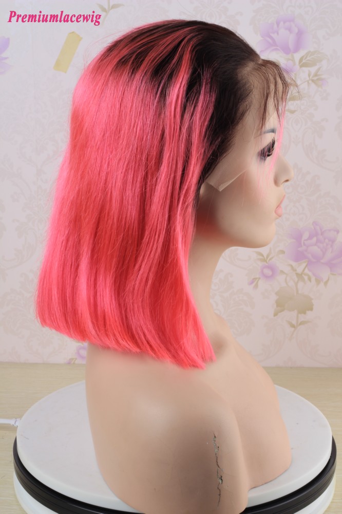 Ombre 1B/Pink Brazilian bob style lace front wig pre plucked 12inch 150% Density