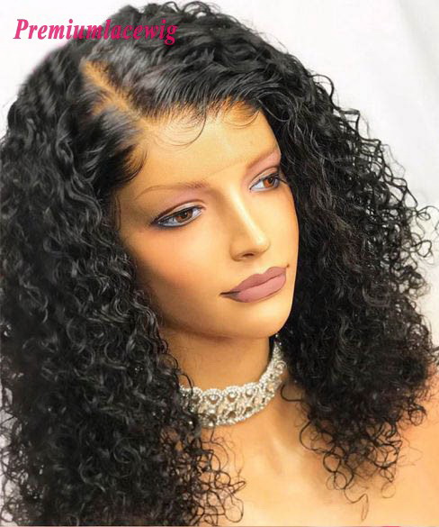Kinky Curly Glueless Full Lace Wig Brazilian Hair 16inch 180% Density