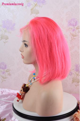 Colorful wig Pink Straight BOB 13x4 Lace Front Human Hair Wigs 12inch