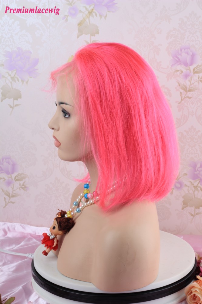 Colorful wig Pink Straight BOB 13x4 Lace Front Human Hair Wigs 12inch