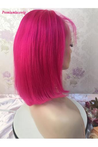 Hot Pink Bob Straight 13x4 lace front Colorful human hair wigs 12inch