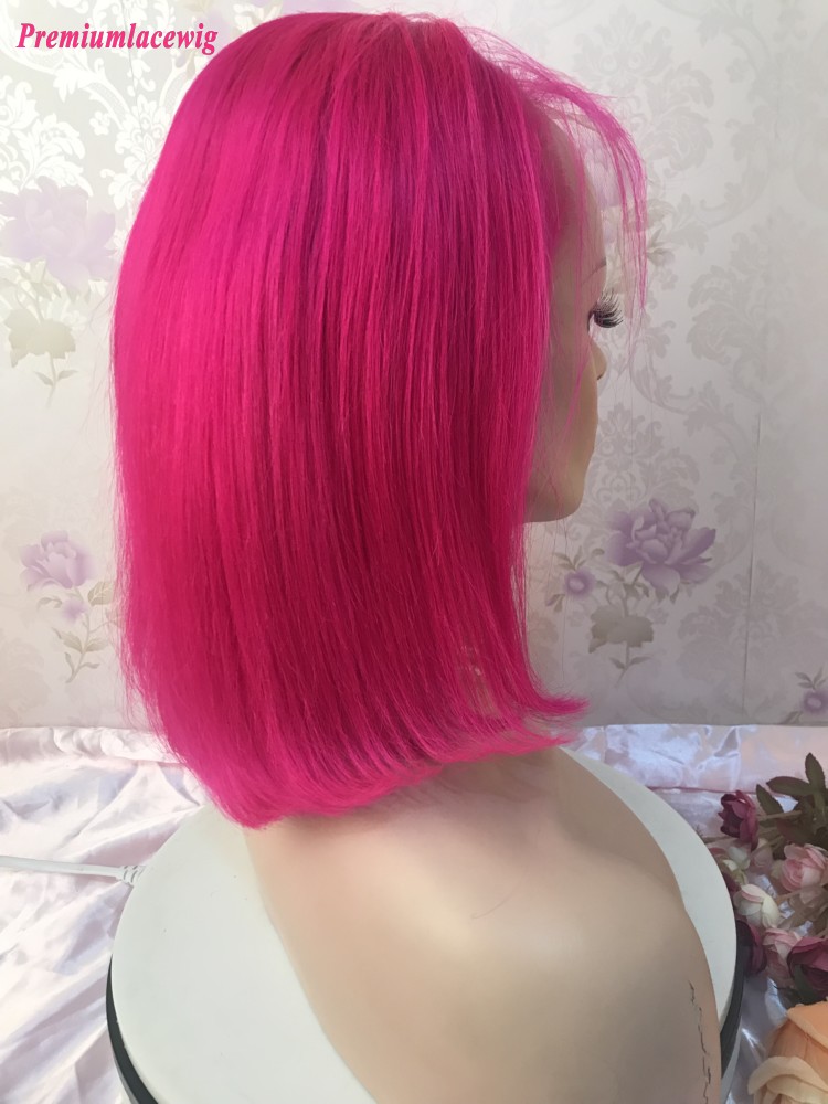 Hot Pink Bob Straight 13x4 lace front Colorful human hair wigs 12inch