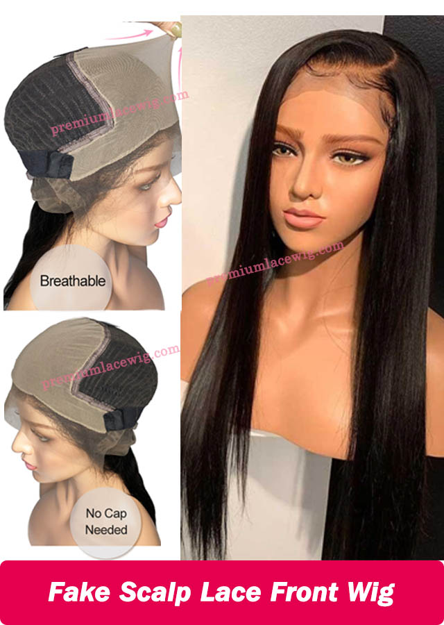 Fake Scalp Wig Lace Front Wig Brazilian Human Hair Straight 18inch