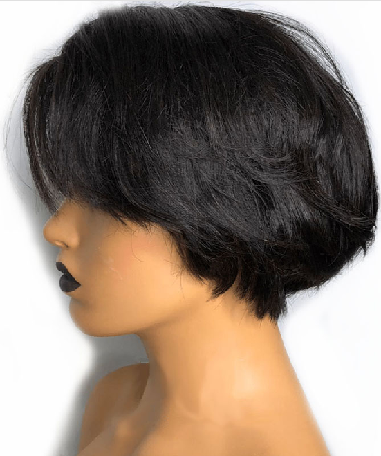 Malaysian Glueless Short Pixie Cut Human Hair Wig Full Lace Wig 12inch