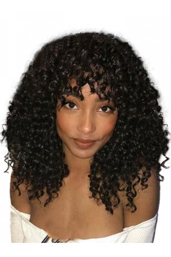 Brazilian hair deep curly full lace wig with curly bang 20inch 150% density 