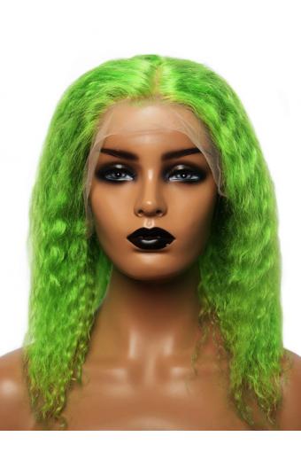 Green Lace Front Human Hair Wig 13x4 10inch Short Bob Curly Wig