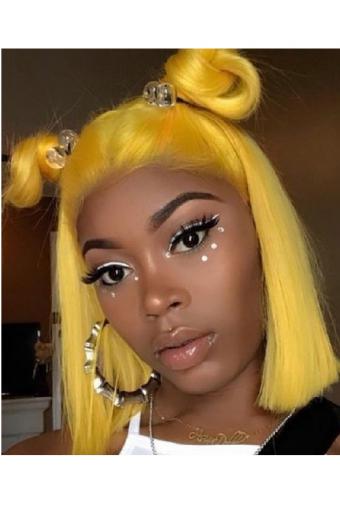 Yellow Lace Front Human Hair Wig Transparent Lace Short Bob Wig 613