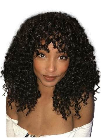 Brazilian hair deep curly full lace wig with curly bang 20inch 150% density 