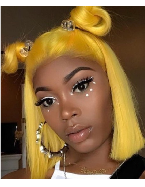 Yellow Lace Front Human Hair Wig Transparent Lace Short Bob Wig 613