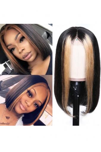 Lace Front Wigs For Women Ombre Color With Highlight Human Hair Wig 13x6 12inch Bob Wig