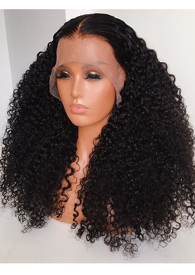 Mongolian Kinky Curly Full Density Human Hair Lace Front Wigs Deep Curl 250 Density 22inch