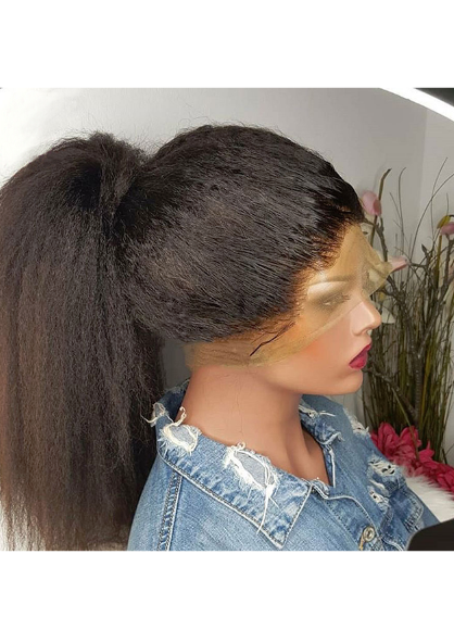 Kinky Straight 360 Lace Wigs Brazilian Hair 150% Hair Density 18inch