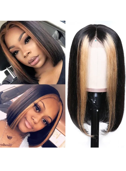 Lace Front Wigs For Women Ombre Color With Highlight Human Hair Wig 13x6 12inch Bob Wig